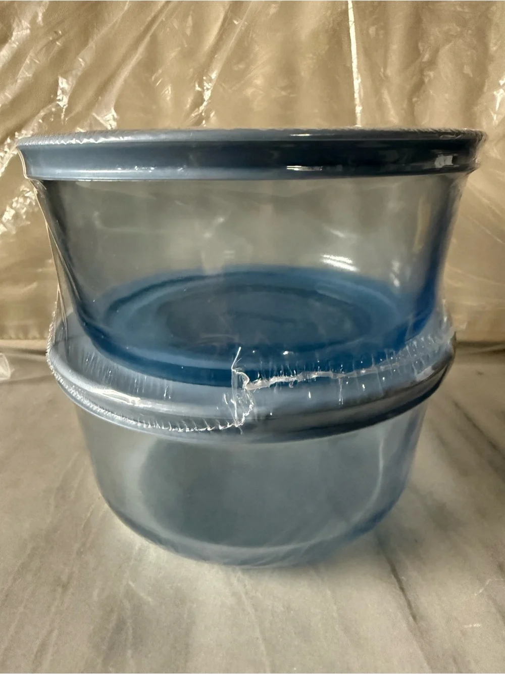 Blue Glass Storage Bowls with Lids - Set of 2